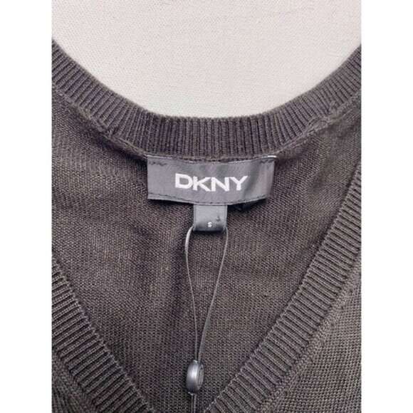 DKNY Lightweight Sweater Top Women's SMALL Black Silver Stars V-Neck Relaxed NEW - Picture 10 of 13